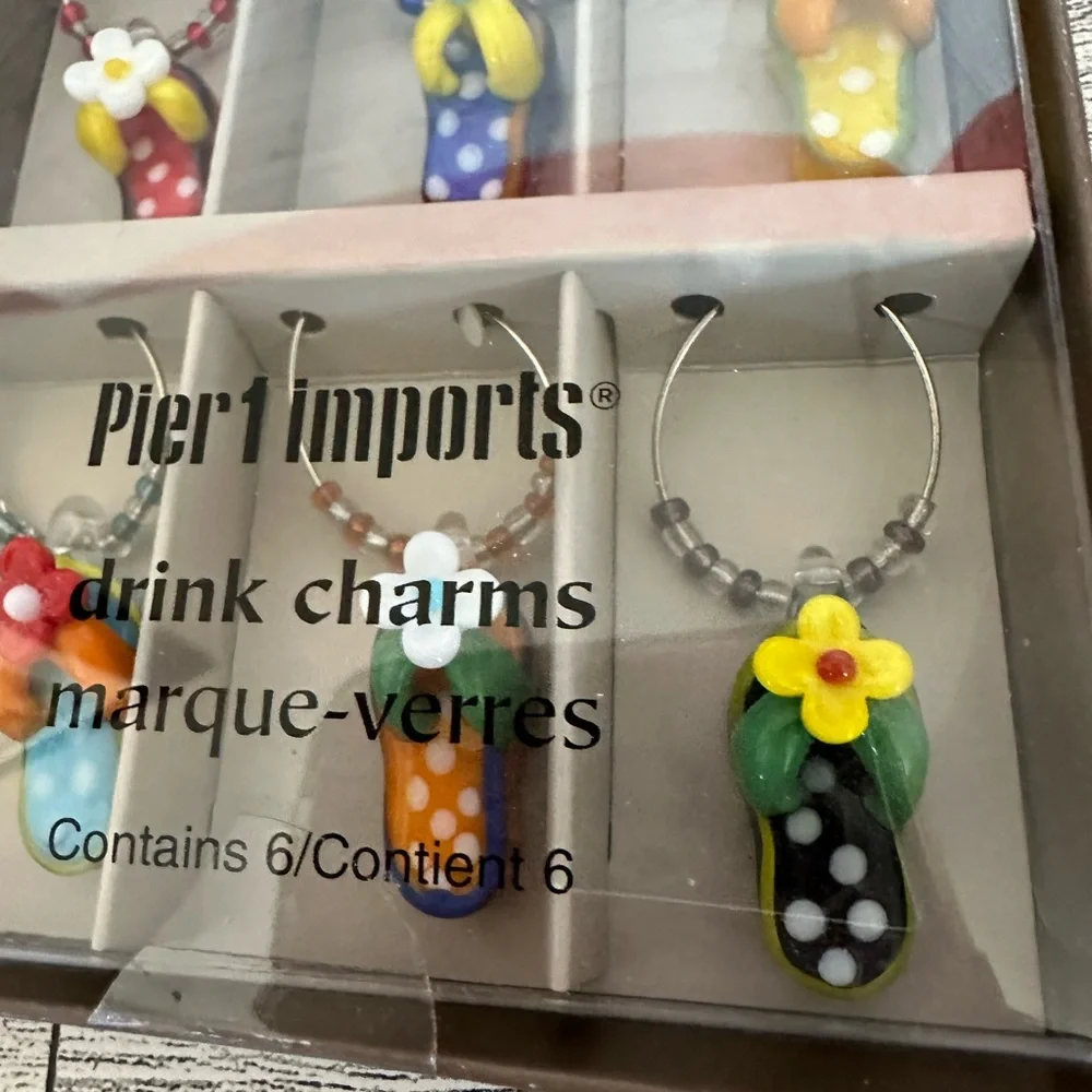 Pier 1 Colorful Sandal Flip Flop Drink Charms Set